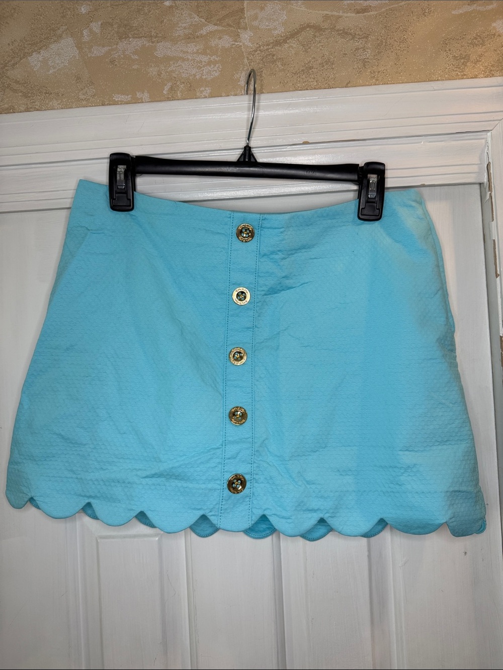 Lilly Pulitzer Aqua Scallop-Hem Button Skort